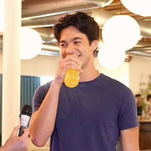 Happy man drinking mood mod with affron saffron in it