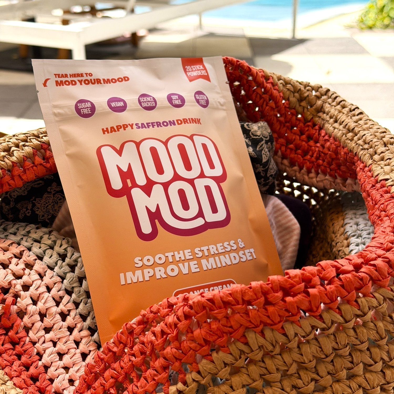 Mood Mod's Happy Saffron Drink delivers 30mg of clinically studied Affron® saffron extract in a sugar-free orange cream stick pack. Made for daily use wherever your day takes you.