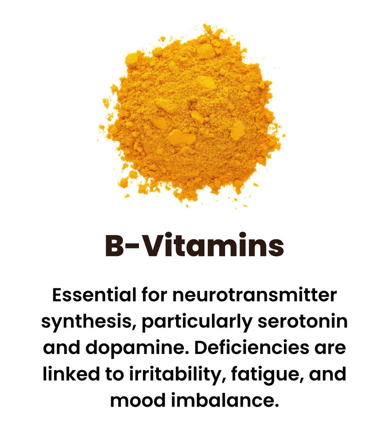Orange B-Vitamin powder used in Mood Mod, essential for serotonin and dopamine synthesis to support balanced mood and energy